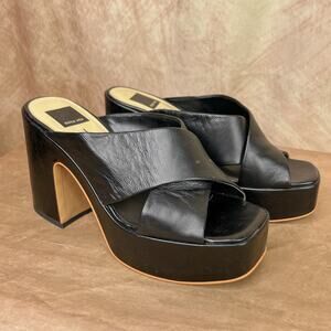 Y2K Chunky Platform Sandals High Heels Black Faux Leather Square Toe Indie Euro